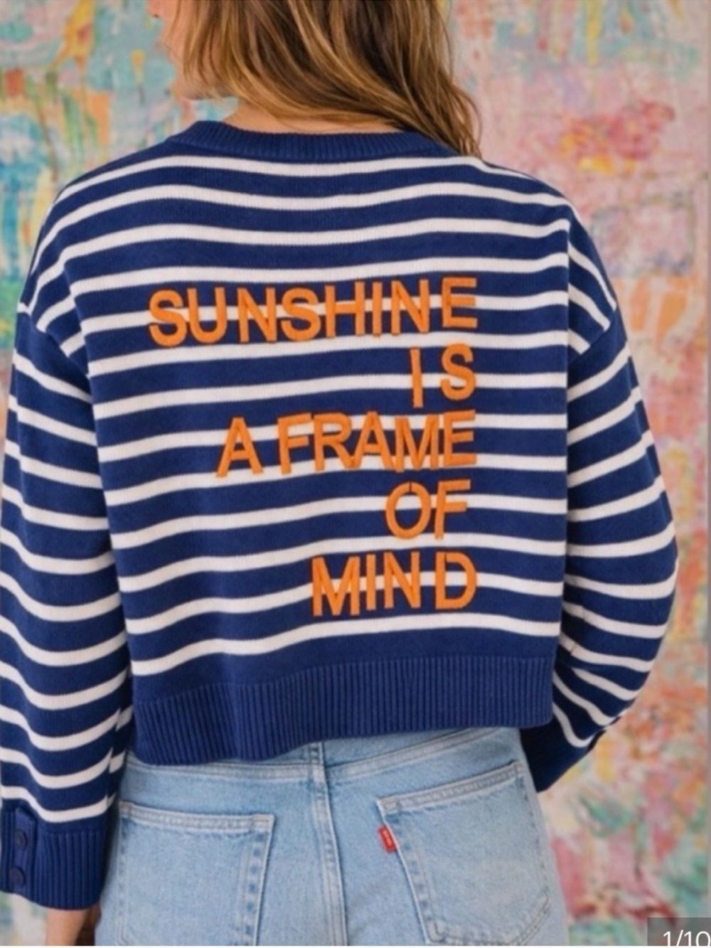 Kerri Rosenthal Sunshine Is A Frame Of Mind V-Neck Striped Sweater XS Blue